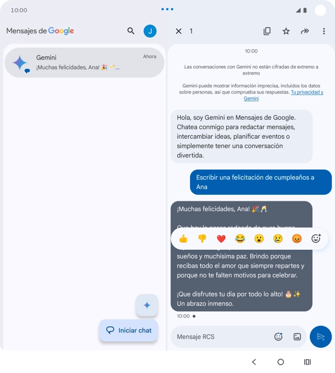 Pulsa la propuesta de texto de Gemini durante unos instantes. Sigue las indicaciones de la pantalla para utilizar el texto propuesto. Pulsa la propuesta de texto de Gemini durante unos instantes. Sigue las indicaciones de la pantalla para utilizar el texto propuesto.