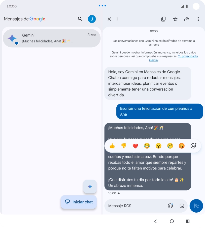 Pulsa la propuesta de texto de Gemini durante unos instantes. Sigue las indicaciones de la pantalla para utilizar el texto propuesto. Pulsa la propuesta de texto de Gemini durante unos instantes. Sigue las indicaciones de la pantalla para utilizar el texto propuesto.