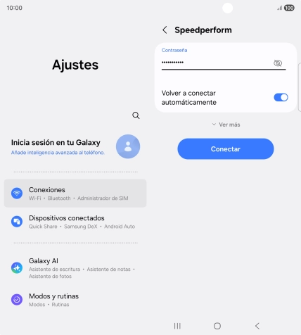 Introduce la contraseña de la red wifi y pulsa Conectar. Introduce la contraseña de la red wifi y pulsa Conectar.