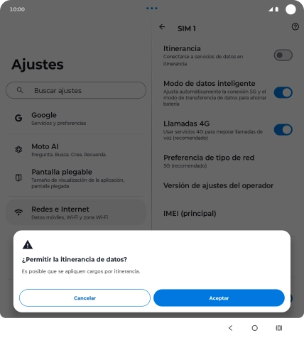 Si el roaming de datos está activado, pulsa Aceptar. Si el roaming de datos está activado, pulsa Aceptar.