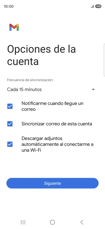 Si aparece en la pantalla esta imagen, tu cuenta de correo electrónico ha sido reconocida y configurada automáticamente. Sigue las indicaciones de la pantalla para introducir más información y terminar la configuración.