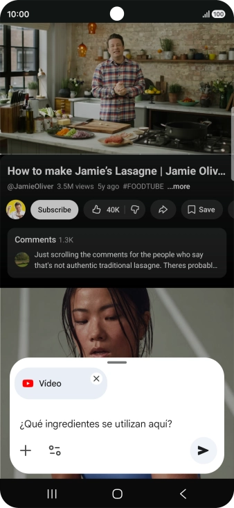 Sigue las indicaciones de la pantalla para escribir o decir en alto la pregunta que quieres hacer del vídeo.