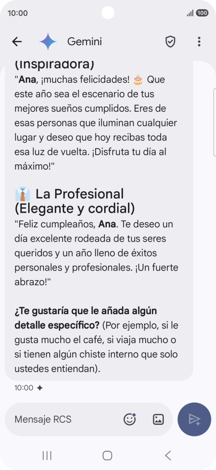 La propuesta de texto de Gemini se visualiza ahora en la pantalla.