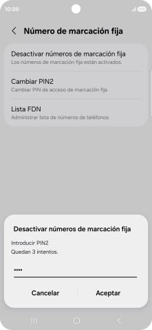 Introduce el código PIN2 y pulsa Aceptar.