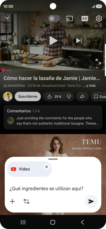 Sigue las indicaciones de la pantalla para escribir o decir en alto la pregunta que quieres hacer del vídeo.