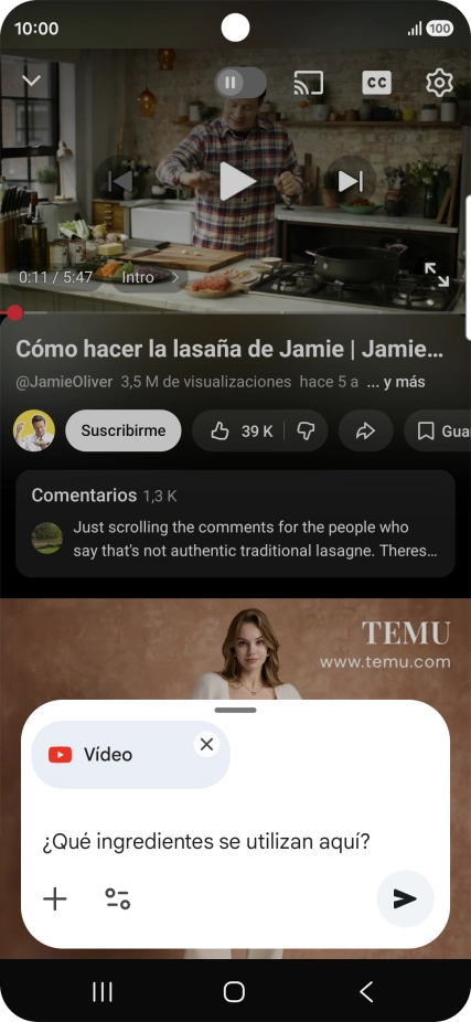 Sigue las indicaciones de la pantalla para escribir o decir en alto la pregunta que quieres hacer del vídeo.