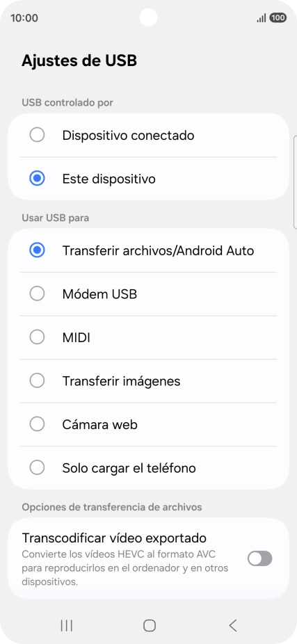 Pulsa Transferir archivos/Android Auto.