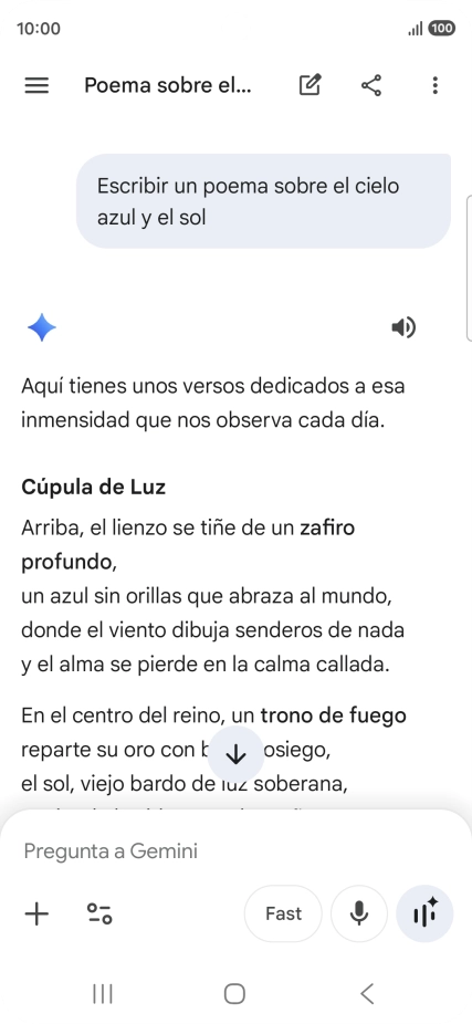 A Gemini le puedes pedir que genere un texto a partir de una descripción tuya.