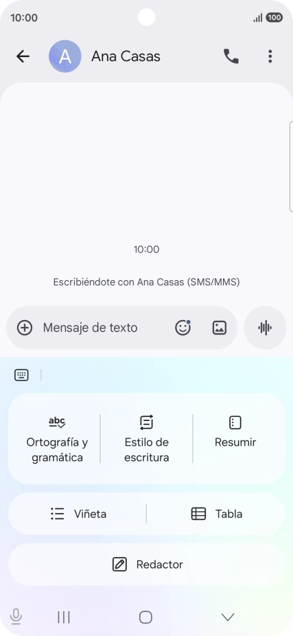 Para generar un texto, pulsa Redactor y sigue las indicaciones de la pantalla para utilizar la función.
