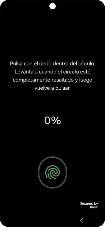 Sigue las indicaciones de la pantalla para crear una huella digital como código de seguridad.