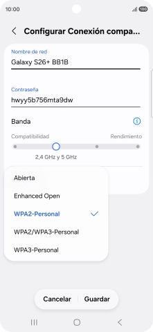 Pulsa WPA3-Personal para proteger la conexión wifi con una contraseña.