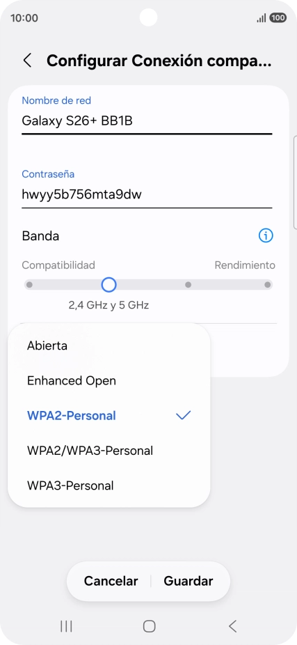 Pulsa WPA3-Personal para proteger la conexión wifi con una contraseña.
