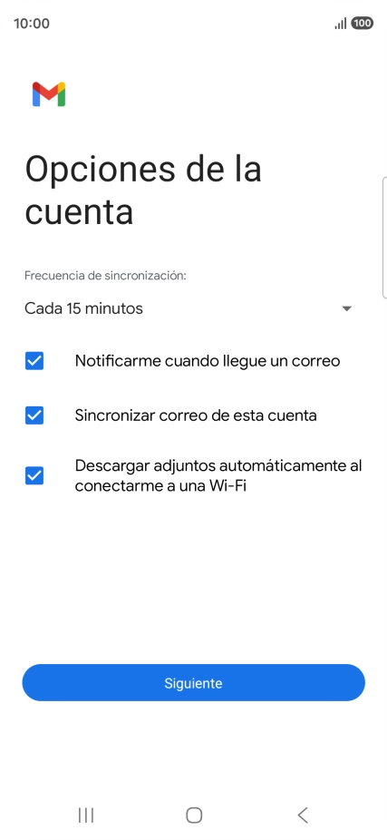 Si aparece en la pantalla esta imagen, tu cuenta de correo electrónico ha sido reconocida y configurada automáticamente. Sigue las indicaciones de la pantalla para introducir más información y terminar la configuración.