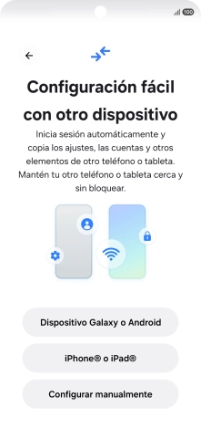 Pulsa la opción deseada para transferir contenido desde otro dispositivo y pulsa Configurar manualmente.