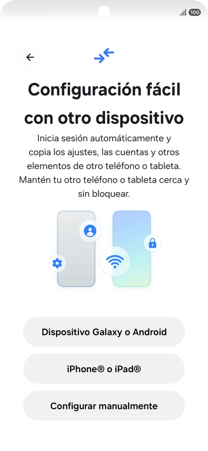 Pulsa la opción deseada para transferir contenido desde otro dispositivo y pulsa Configurar manualmente.