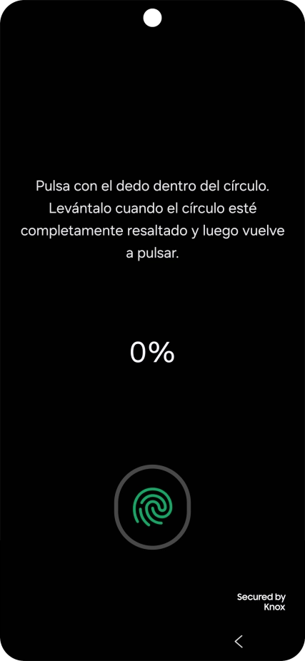 Sigue las indicaciones de la pantalla para crear una huella digital como código de seguridad.