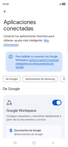 Pulsa el indicador junto a la extensión deseada para activar la función.