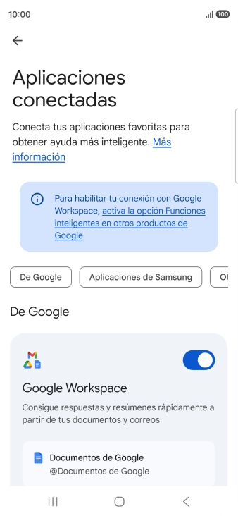Pulsa el indicador junto a la extensión deseada para activar la función.