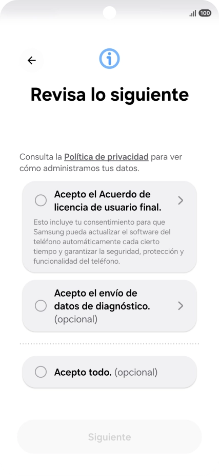 Pulsa en el campo junto a los ajustes deseados para seleccionarlos.
