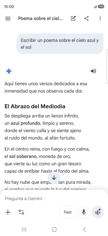 A Gemini le puedes pedir que genere un texto a partir de una descripción tuya.