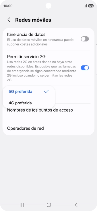 Pulsa el tipo de red deseado.