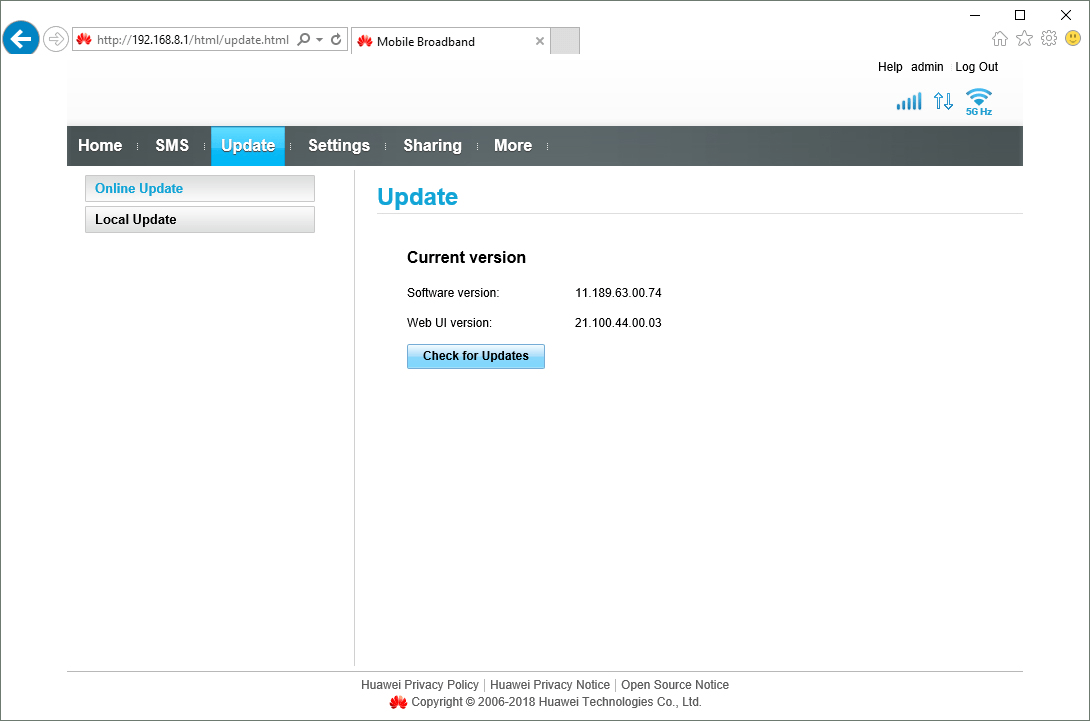 In Update you can view the current software version and update you router.