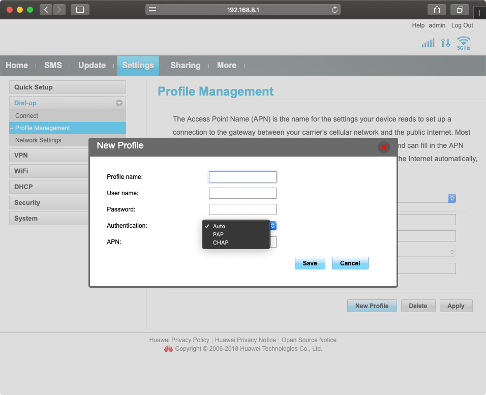 Click the required setting.
