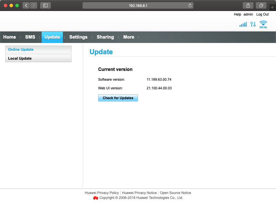 In Update you can view the current software version and update you router.