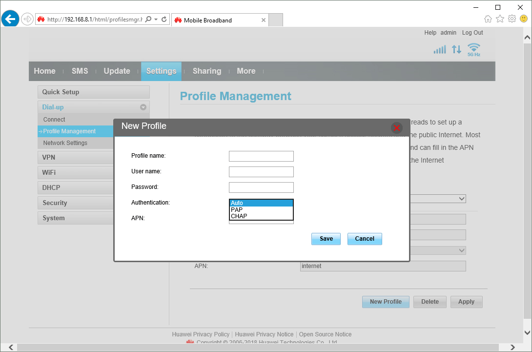 Click the required setting.