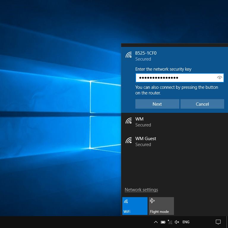 Key in the password for your Wi-Fi hotspot and click Next.