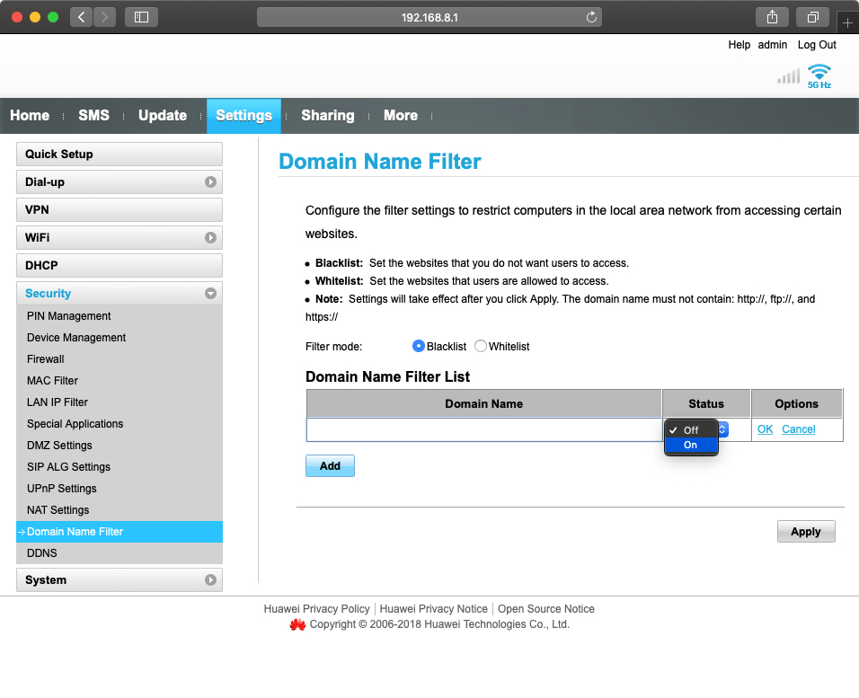 Click On to turn on the function.