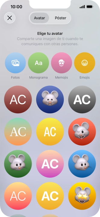 Pulsa una categoría y sigue las indicaciones de la pantalla para seleccionar y configurar la imagen o fotografía deseada para tu póster de contacto.