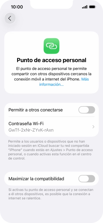 Pulsa Contraseña Wi-Fi e introduce una contraseña.