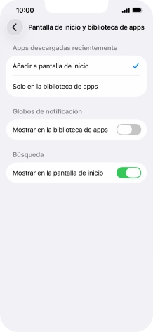 Para añadir nuevas apps descargadas a la pantalla de inicio y a la biblioteca de apps, pulsa Añadir a pantalla de inicio.