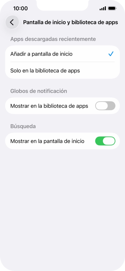 Para añadir nuevas apps descargadas a la pantalla de inicio y a la biblioteca de apps, pulsa Añadir a pantalla de inicio.