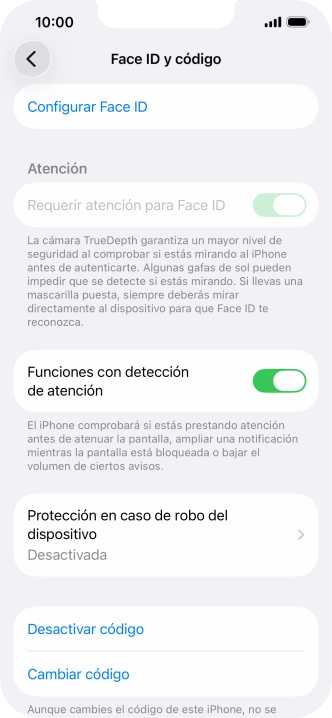 Pulsa Desactivar código e introduce el código de seguridad.