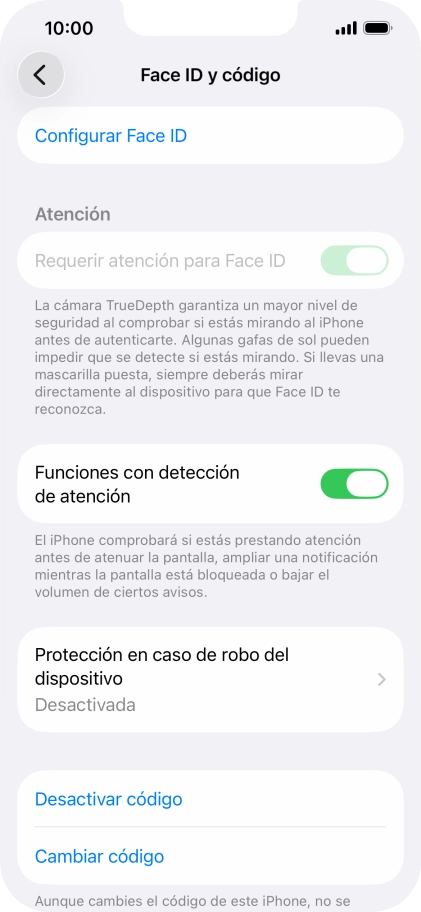Pulsa Desactivar código e introduce el código de seguridad.