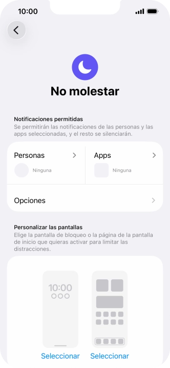 Pulsa Personas y sigue las indicaciones de la pantalla para seleccionar de qué contactos quieres recibir llamadas y notificaciones cuando No molestar está activado.