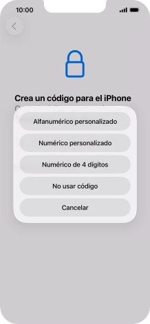 Sigue las indicaciones de la pantalla para activar el uso del código de seguridad o pulsa No usar código.