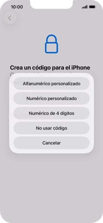 Sigue las indicaciones de la pantalla para activar el uso del código de seguridad o pulsa No usar código.