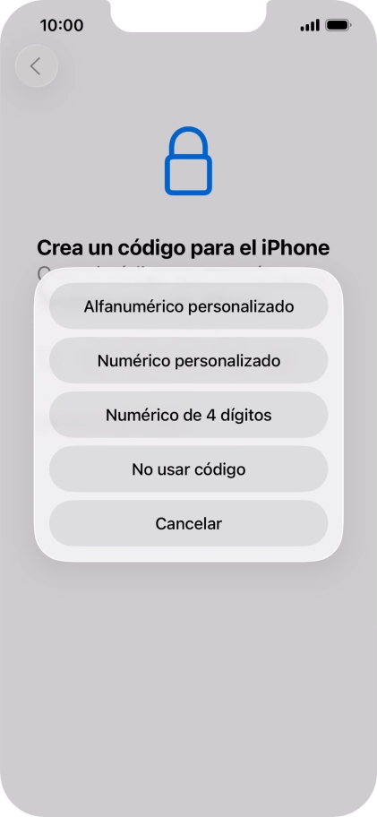Sigue las indicaciones de la pantalla para activar el uso del código de seguridad o pulsa No usar código.