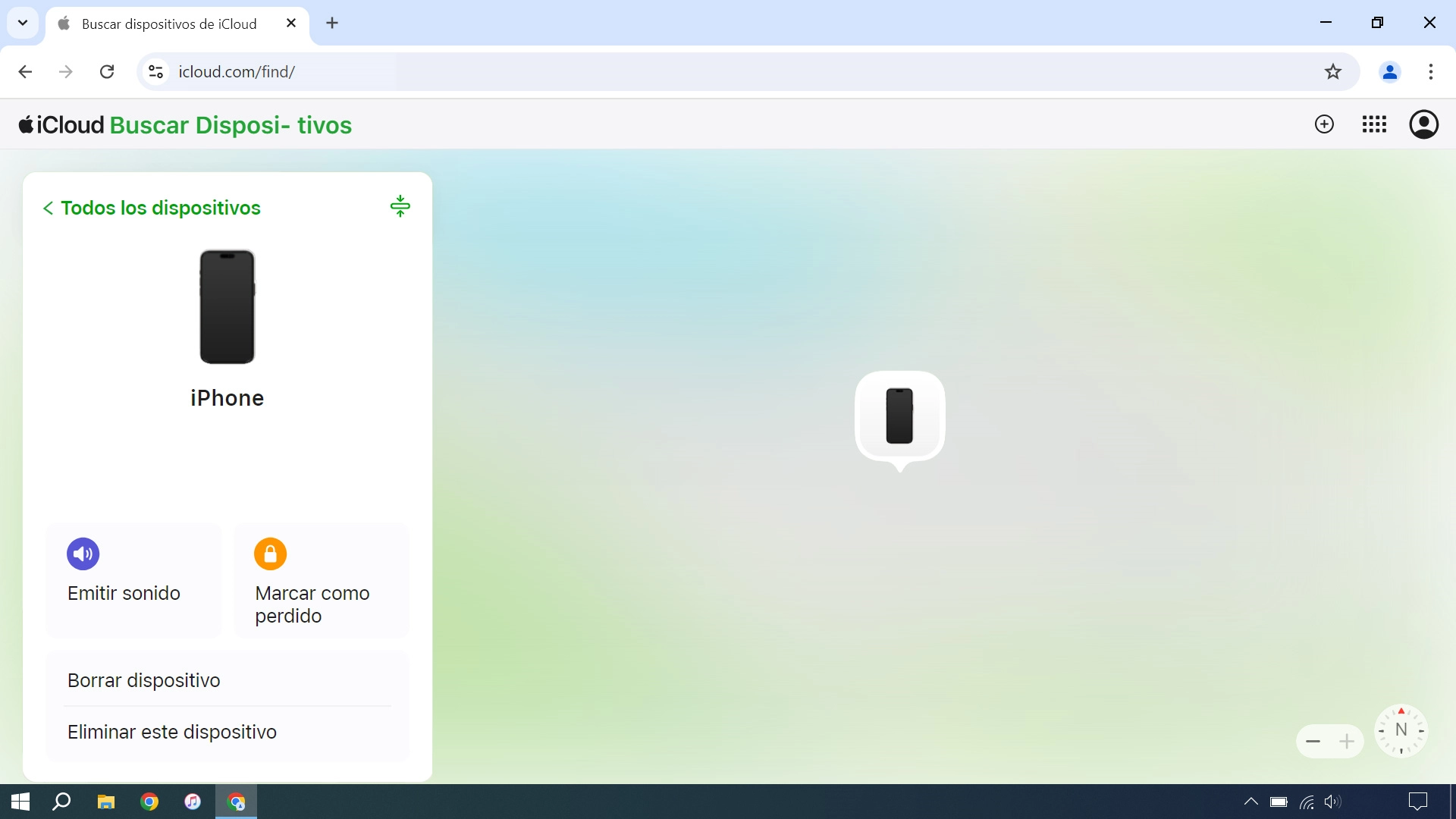 La última posición del teléfono se visualiza en el mapa.