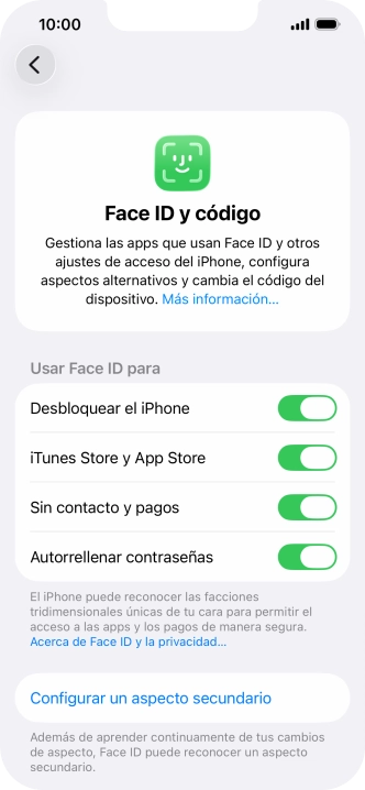 Pulsa  el indicador junto a los ajustes deseados para activarlos o desactivarlos.