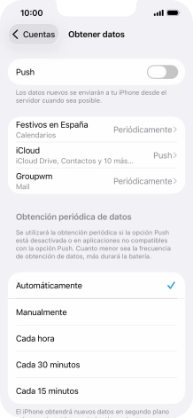 Si desactivas la función, pulsa el ajuste deseado.