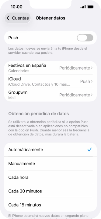Si desactivas la función, pulsa el ajuste deseado.