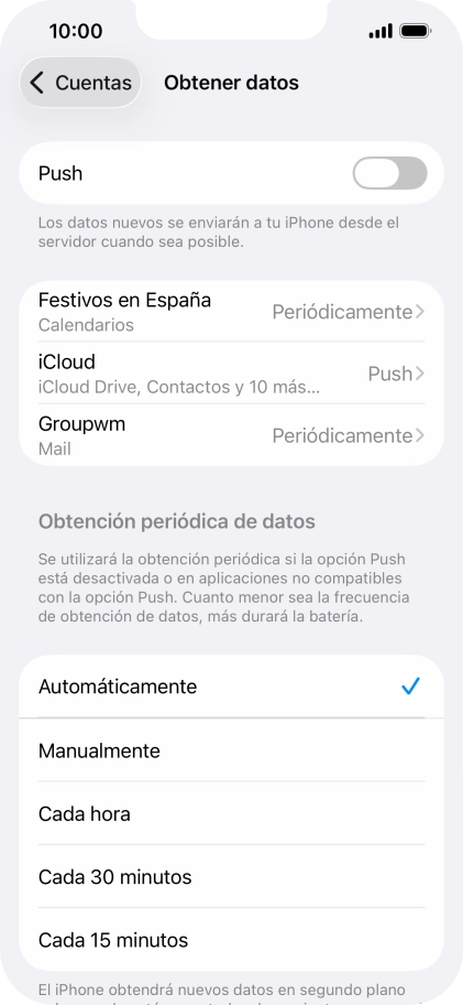 Si desactivas la función, pulsa el ajuste deseado.