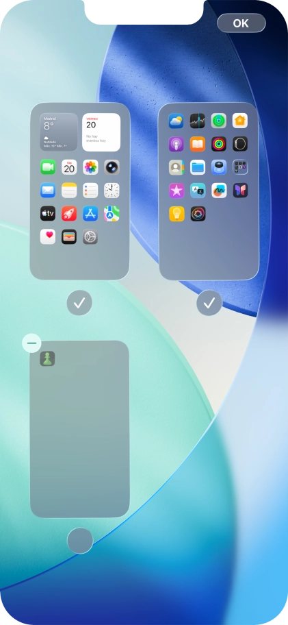 Pulsa el icono de eliminar junto a la página de la pantalla de inicio deseada.