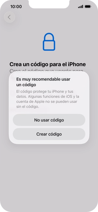 Si desactivas la función, pulsa No usar código.