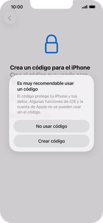 Si desactivas la función, pulsa No usar código.