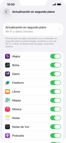 Pulsa Actualización en segundo plano.